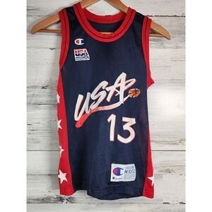 VTG Champion USA Basketball Jersey Boys M 10-12 Navy Shaq O'Neal 13 Mesh